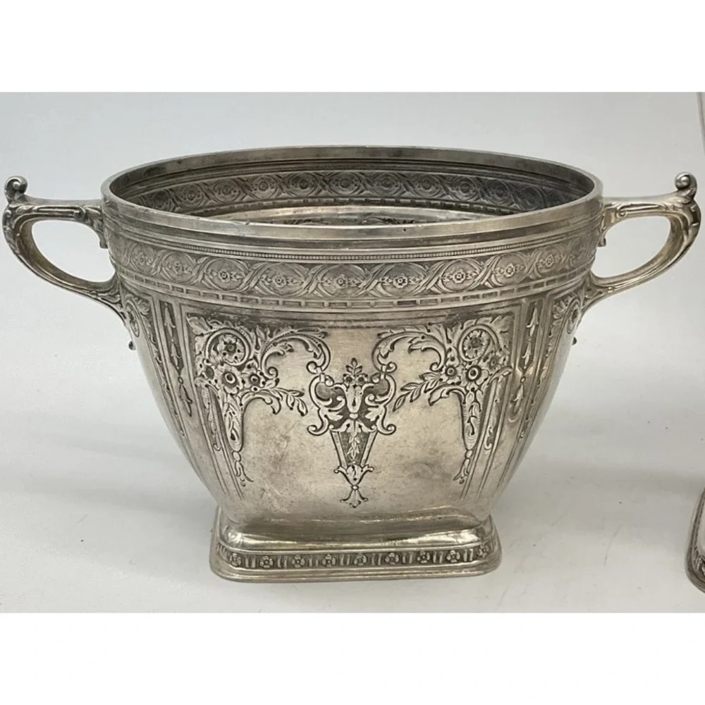 Cocktail Set Derby Silver Co Art Deco Repousse Silverplate 8pc